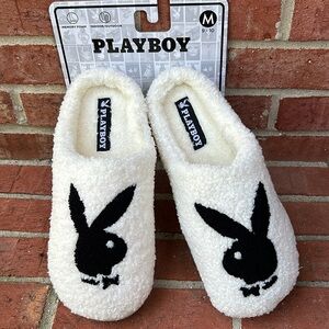 PLAYBOY BUNNY Authentic Cream/Black Logo Detailed Memory Foam Men’s Slippers